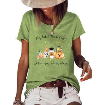 Halloween Skull Witches Brew This Witch Needs Coffee V2 Women's Loose T-shirt - Seseable