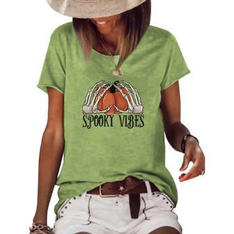Halloween Spooky Skeleton Creepy Spooky Vibes Women's Loose T-shirt - Seseable