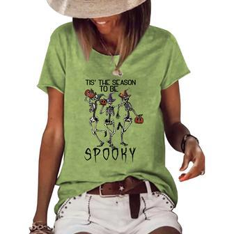 Halloween Spooky Skeleton Tis_ The Season To Be Spooky Women's Loose T-shirt - Seseable