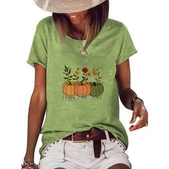 Happy Fall Yall Pumpkins And Flowers Women's Loose T-shirt - Seseable