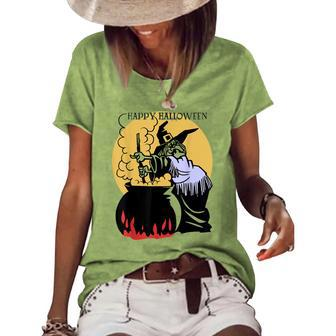 Happy Halloween Spooky Witch And Cauldron Costume Women's Loose T-shirt - Seseable