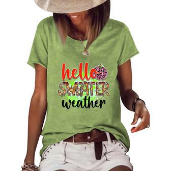 Hello Sweater Weather Pumpkin Fall Women's Loose T-shirt - Seseable
