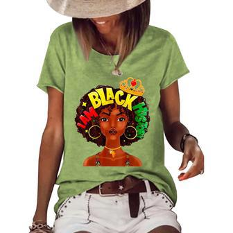 I Am Black History Strong African Queen Girls Black Pride Women's Short Sleeve Loose T-shirt - Thegiftio UK