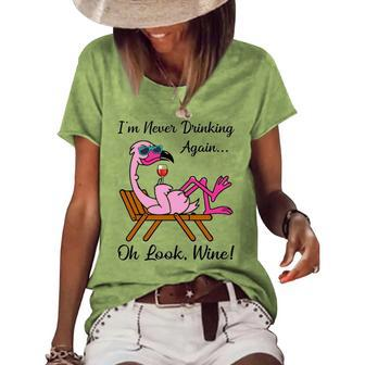 Im Never Drinking Again Oh Look Wine Flamingo Drinking Wine Women's Short Sleeve Loose T-shirt - Thegiftio UK