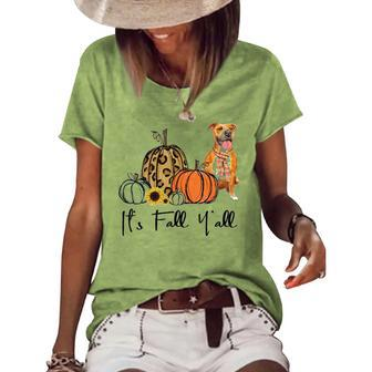 Its Fall Yall Yellow Pitbull Dog Leopard Pumpkin Falling Women's Short Sleeve Loose T-shirt - Thegiftio UK