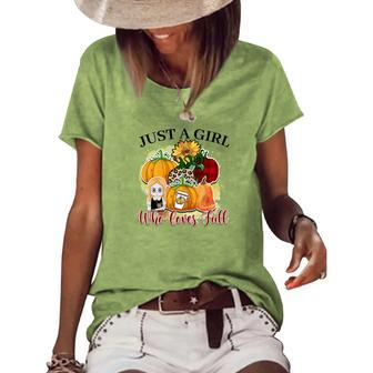 Just A Girl Who Loves Fall Pumpkin Flowers Women's Loose T-shirt - Seseable