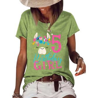 Kids 5 Year Old Gifts 5Th Birthday Girl Ns Funny Llama Women's Short Sleeve Loose T-shirt - Thegiftio UK