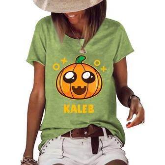 Kids Kaleb Kids Pumpkin Halloween Women's Loose T-shirt - Seseable
