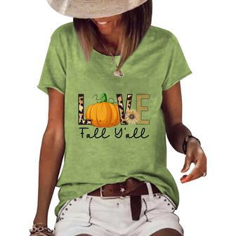 Love Fall Yall Pumpkin Lovers Thankful Women's Loose T-shirt - Seseable