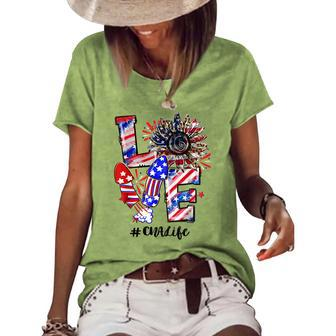 Love Sunflower Leopard Fireworks Cna Life 4Th Of July Women's Loose T-shirt - Seseable