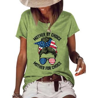 Mother Bychoice Prochoice Messy Bun Us Flag 4Th Of July Women's Loose T-shirt - Seseable