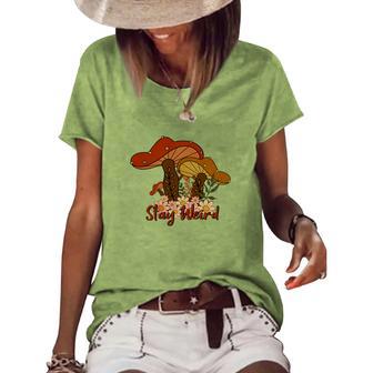 Mushroooms Stay Weird Fall Autumn Women's Loose T-shirt - Seseable