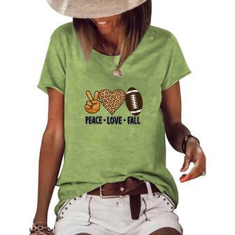 Peace Love Fall Football Leopard Heart Women's Loose T-shirt - Seseable