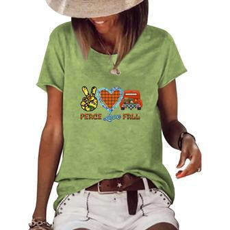 Peace Love Fall Truck Sunflower Heart Women's Loose T-shirt - Seseable