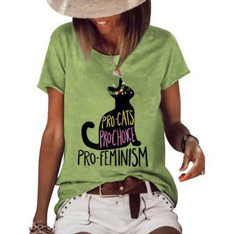 Pro Cats Pro Choice Pro Feminism Black Cat Lover Feminist Women's Loose T-shirt - Seseable