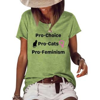 Pro Choice Feminism And Cats Cute Roe V Wade 1973 Women's Loose T-shirt - Seseable