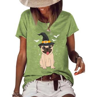 Pug Witch Halloween Dog Puppy Outfit Costume Trick Or Treat Women's Loose T-shirt - Seseable