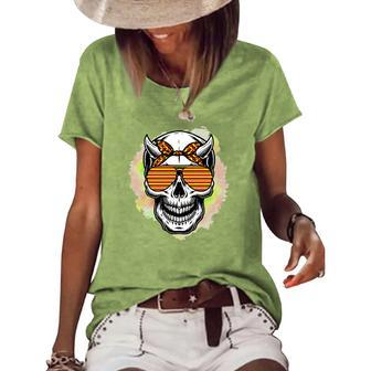 Pumpkin Skull Cool Sunglasses Fall Vibes Women's Loose T-shirt - Seseable