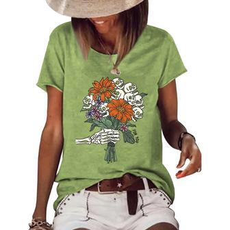 Skeleton Halloween Skull Flower For You Women's Loose T-shirt - Seseable