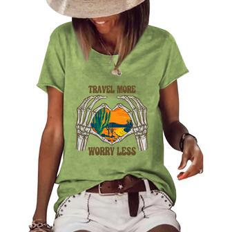 Skeleton And Plants Travel More Worry Less Women's Loose T-shirt - Seseable