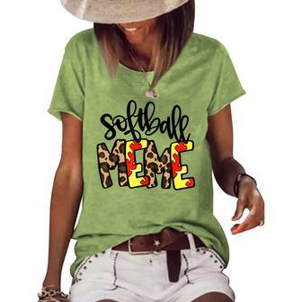 Softball Meme Leopard Softball Grandma Women's Short Sleeve Loose T-shirt - Thegiftio UK