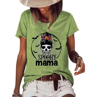 Spooky Mama Halloween Mom Messy Bun Spooky Vibes Women's Loose T-shirt - Seseable