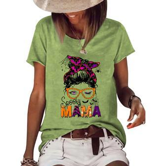 Spooky Mama Messy Bun Mom Life Halloween Costume Women's Loose T-shirt - Seseable