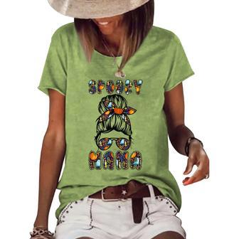 Spooky Mama Scary Halloween Messy Hair Bun Mothers Women's Loose T-shirt - Seseable