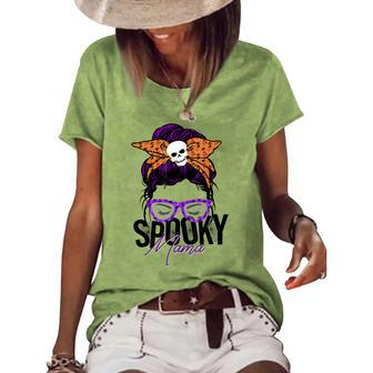Spooky Messy Bun Mama Happy Halloween Women's Loose T-shirt - Seseable