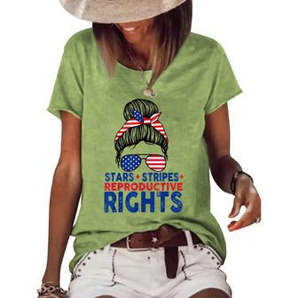 Stars Stripes Reproductive Rights Messy Bun 4Th Of July V2 Women's Loose T-shirt - Seseable