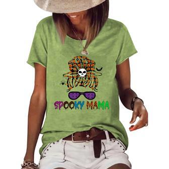 Sunglasses Mama Halloween Messy Bun Skull Witch Mom Spooky Women's Loose T-shirt - Seseable