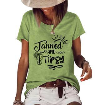 Tanned & Tipsy Hello Summer Vibes Beach Vacay Summertime Women's Loose T-shirt - Seseable