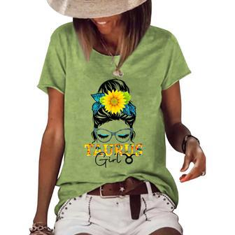 Taurus Girl Birthday Messy Bun Hair Sunflower Women's Loose T-shirt - Seseable