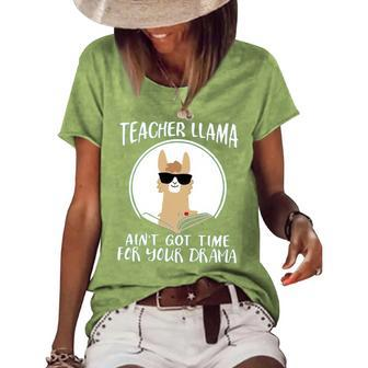 Teacher Llama Aint Got Time For Your Drama- Teacher Appreciation Week T- Graphic Design Printed Casual Daily Basic Women's Short Sleeve Loose T-shirt - Thegiftio UK