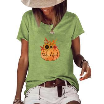 Thankful Pumpkin Fall Season Women's Loose T-shirt - Seseable