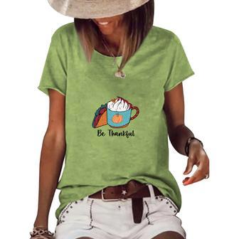 Be Thankful Tacos Coffee Cream Fall Lovers Women's Loose T-shirt - Seseable