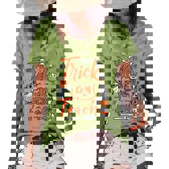 Trick Or Teach Halloween Cute Halloween Ghost Teachers Day Women's Short Sleeve Loose T-shirt - Thegiftio