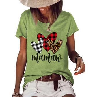 Valentines Day Leopard Mamaw Buffalo Plaid Mamaw Lover Women's Short Sleeve Loose T-shirt - Thegiftio UK