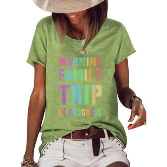 Vintage Warning Family Trip In Progress Vacation 2022 Summer Women's Loose T-shirt