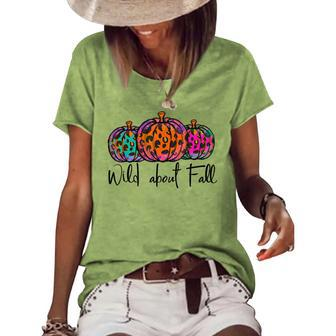 Wild About Fall Pumpkin Leopard Tie Dye Hello Autumn Season V2 Women's Loose T-shirt - Seseable