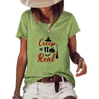 Witch Broom Creep It Real Halloween Women's Loose T-shirt - Seseable