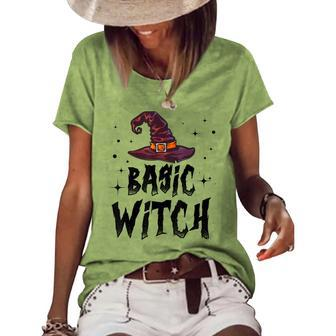 Basic Witch Women Halloween Distressed Witch Hat Women's Loose T-shirt - Seseable