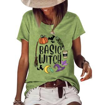 Basic Witch Hat Witches Pumpkin Moon Witchcraft Halloween Women's Loose T-shirt - Seseable