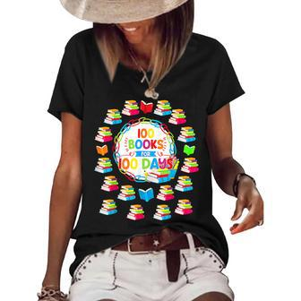 100 Books For 100 Days 100Th Day Of School Teacher Kid Women's Short Sleeve Loose T-shirt - Thegiftio UK