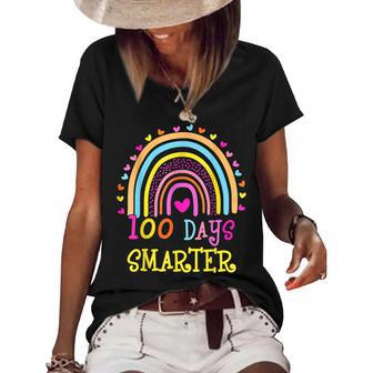 100Th Day Of School Teacher - 100 Days Smarter Rainbow Women's Short Sleeve Loose T-shirt - Thegiftio UK