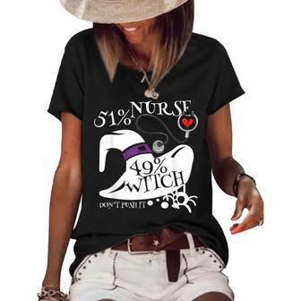 51 Nurse 49 Witch Funny Halloween Speelbind Nurse Women's Short Sleeve Loose T-shirt - Seseable