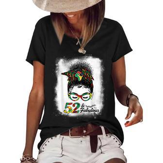 52 & Fabulous 52Nd Birthday Afro Hair Messy Bun Black Queen Women's Short Sleeve Loose T-shirt - Seseable