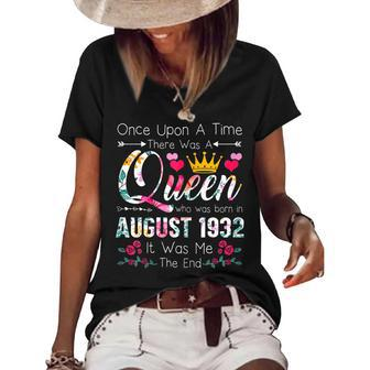 90 Years Birthday Girls 90Th Birthday Queen August 1932 Women's Short Sleeve Loose T-shirt - Thegiftio UK