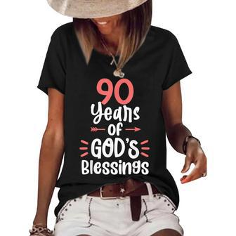 90 Years Of Gods Blessings 90 Year Old Happy 90Th Birthday  Women's Short Sleeve Loose T-shirt