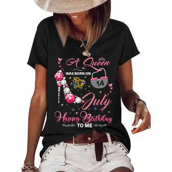 A Queen Was Born On 14Th July Birthday For Queens Girls Women's Short Sleeve Loose T-shirt - Seseable